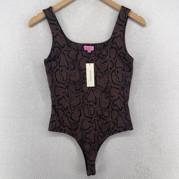 FRANCESCAS Bodysuit S MI AMI One Piece Snakeprint Square Neck Brown NEW - Picture 1 of 13